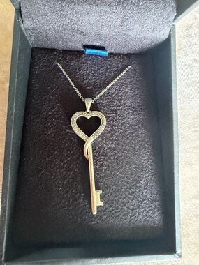 Open Hearts Key Necklace by Jane Seymour and Swarovski, silver & diamond accents
